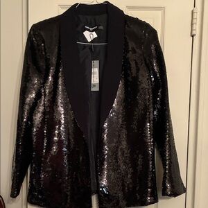 Karl Lagerfeld Shimmering Black Sequin Tuxedo-Style Blazer